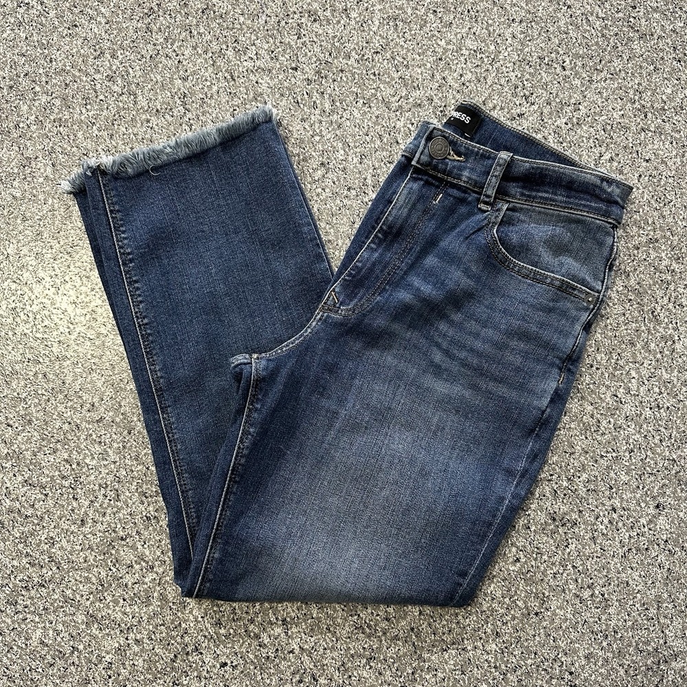 Express Jeans Womens 6 27x24 High Rise Cropped Straight Raw Hem Stretch Denim